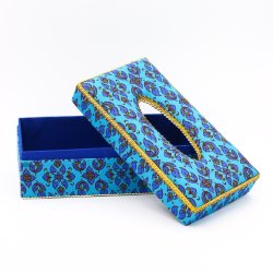 กล่องกระดาษทิชชู(รีฟิว) ผ้าพิมพ์ทองลายไทยสีฟ้า