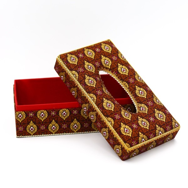 กล่องกระดาษทิชชู(รีฟิว) ผ้าพิมพ์ทองลายไทยสีน้ำตาล